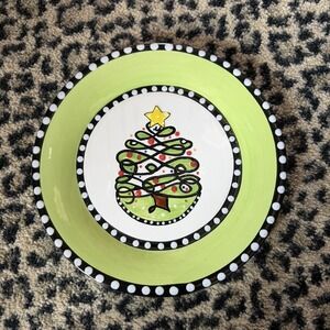 8" Whimsical Christmas Tree MSC Mainstreet Collection Handpainted Plate Green